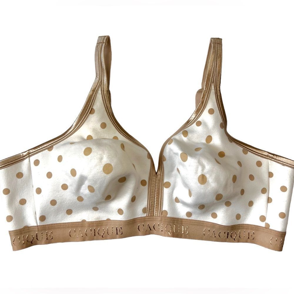 Cacique Cotton No Wire Bra in Ivory/Tan Polka Dot Size 46C